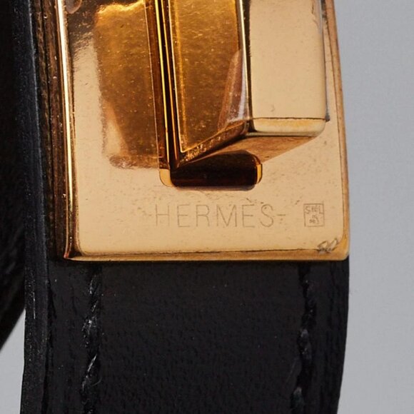 Hermes Black Box Leather Gold Plated Drag Double Tour Bracelet Size T2 - Picture 4 of 8